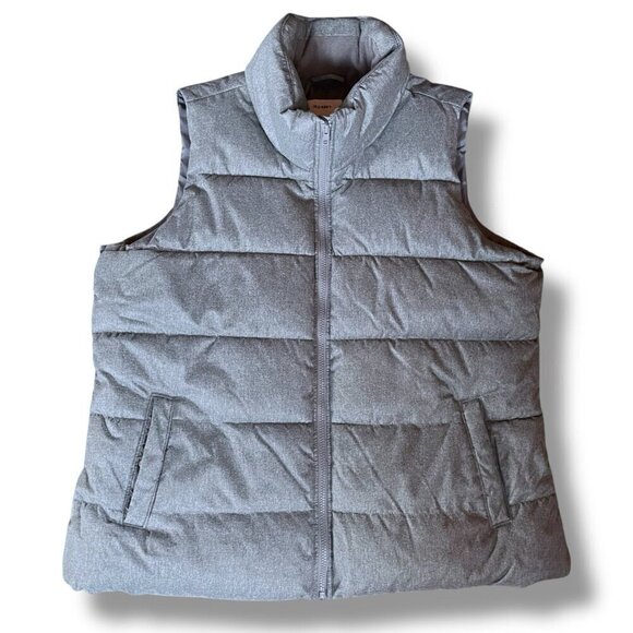 Old Navy Mens Vest XL Gray Herringbone Full Zip Quilted Winter Pockets - Picture 1 of 5